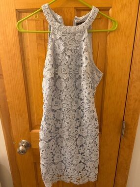 Lulu's Light Blue Floral Lace Mini Dress